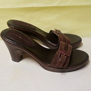 Tommy Hilfiger Brown Slip on High Heel Sandals EUC